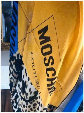Moschino Script Leopard Print Silk Scarf